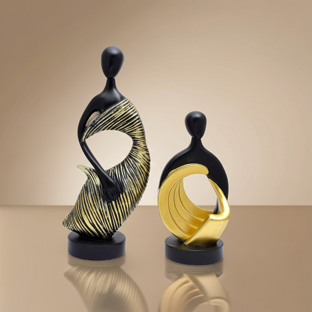 Abstract Black & Gold Couple Sculpture Set