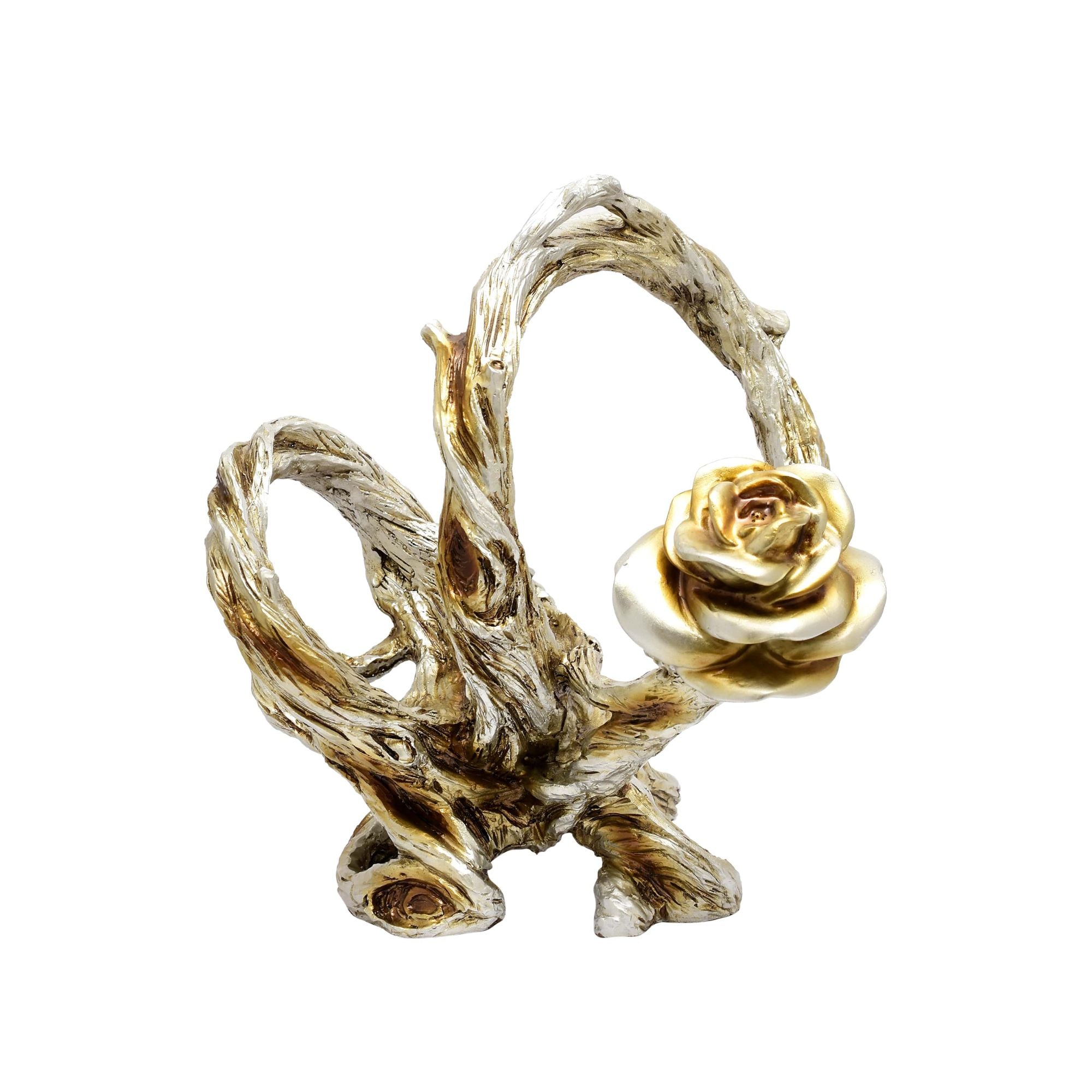 Golden Rose on Tree Trunk Wine Holder