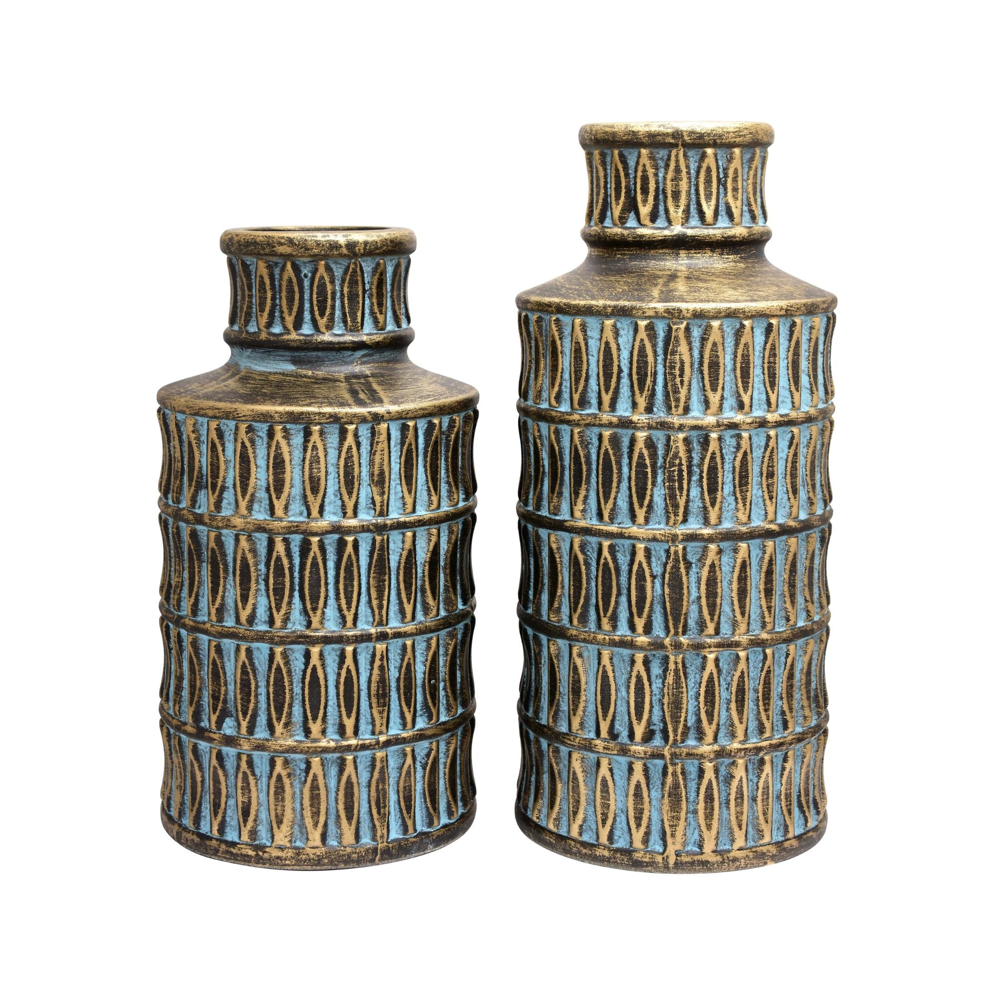Blue Gold Textured Cylinder Vases