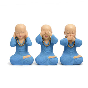 Three Blue Monk Figurines – See No Evil, Hear No Evil, Speak No Evil