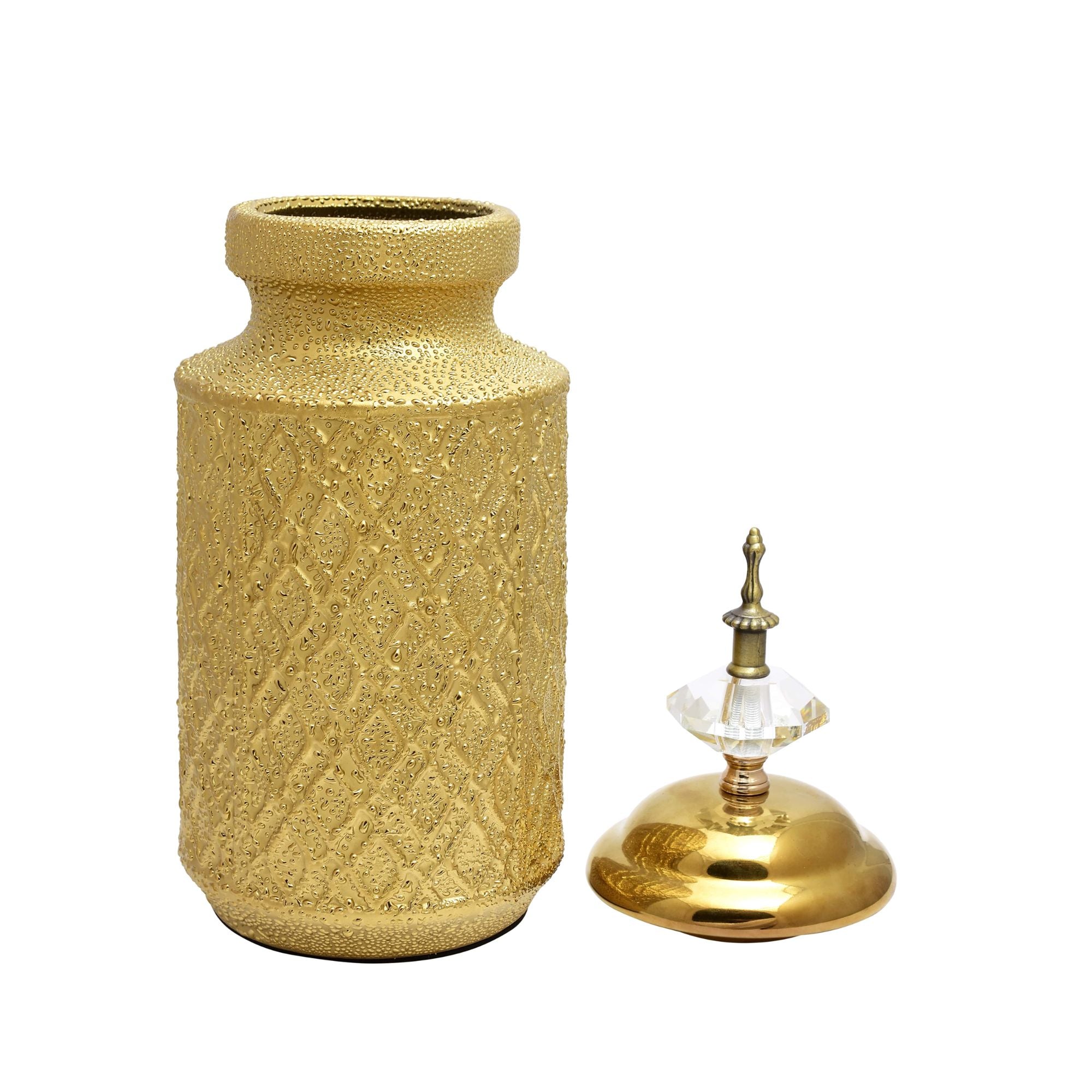 Golden Decorative Dry Jar with Crystal Top