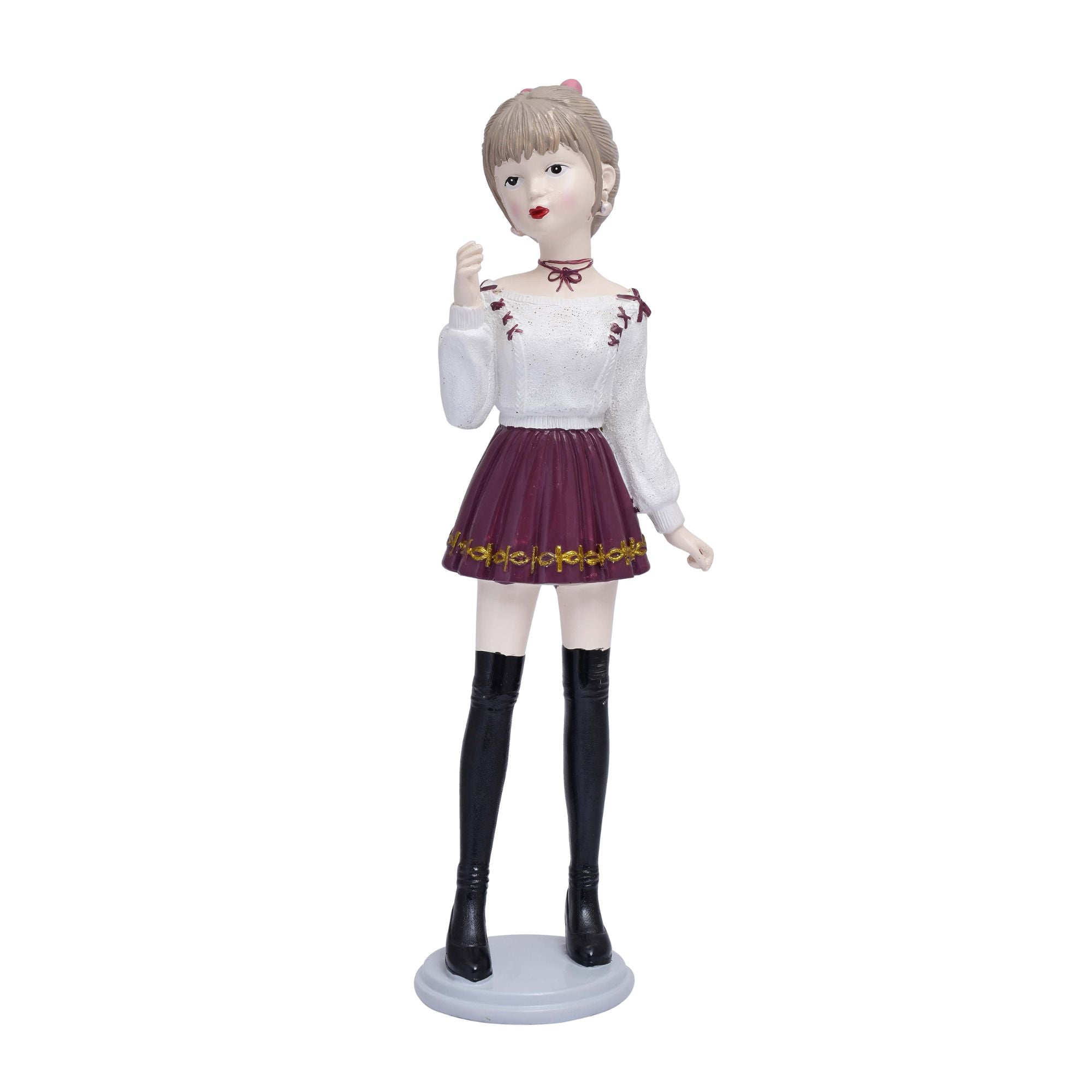 Modern Girl Figurine in Maroon Skirt