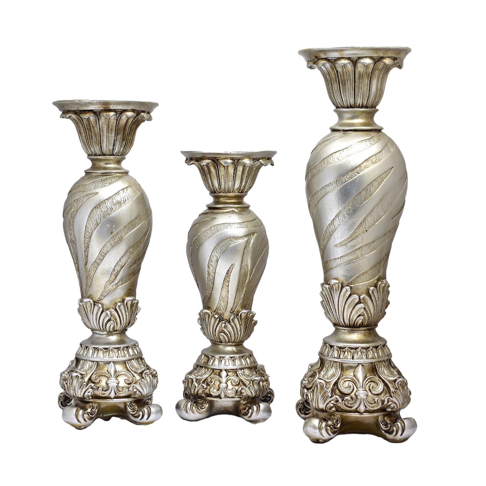 Elegant set of 3 antique silver candle holders