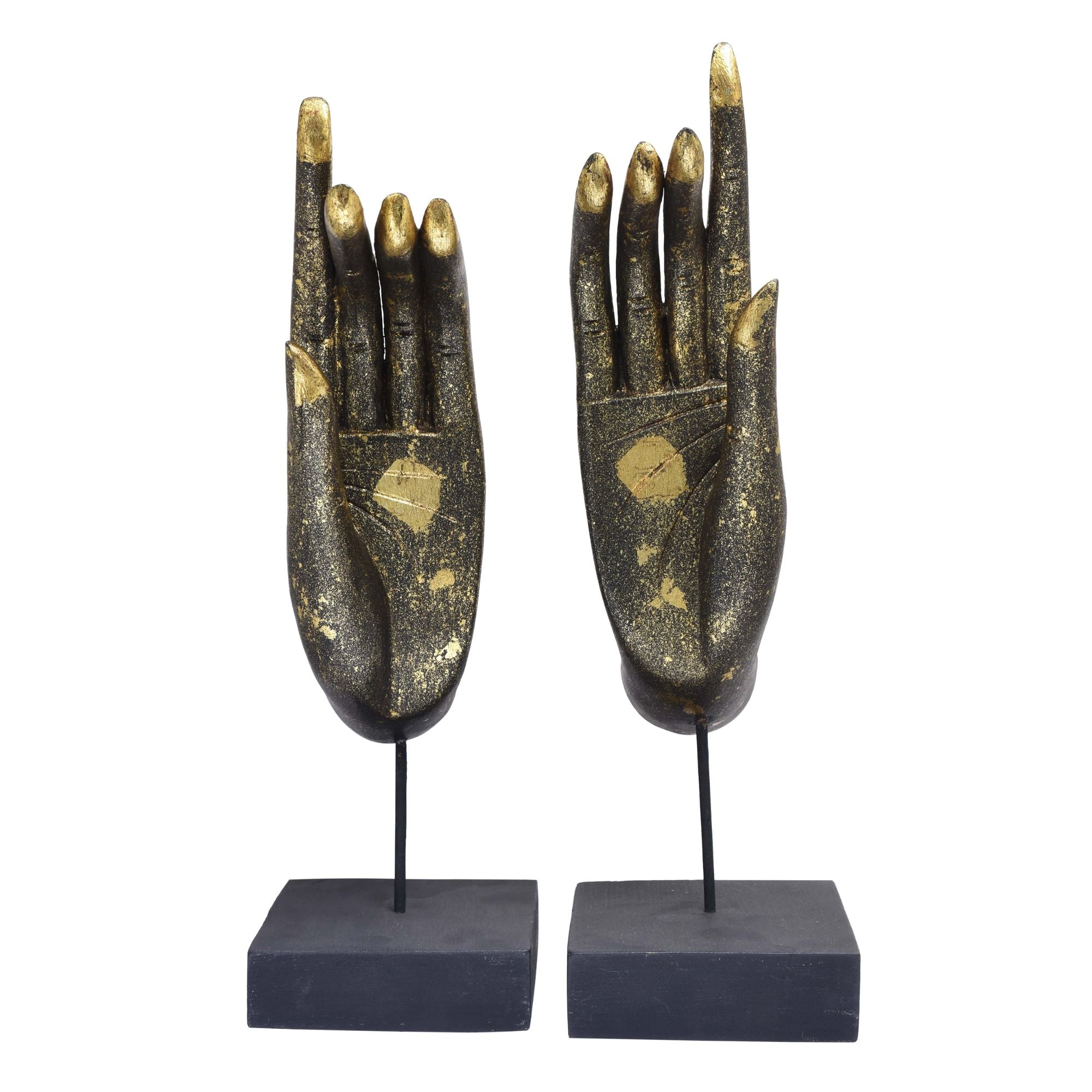 Antique Black-Gold Buddha Hands (Set of 2)