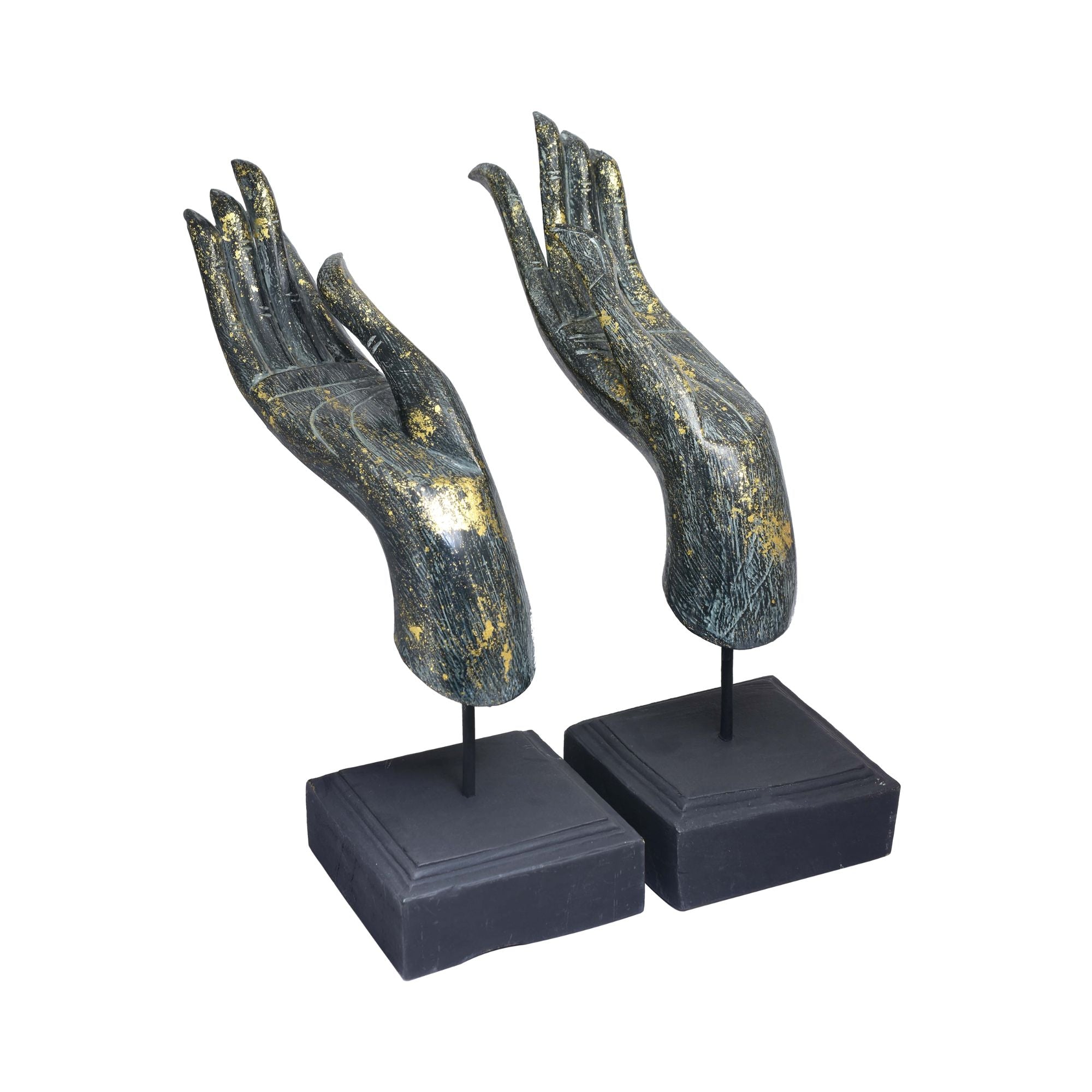 Textured Green-Gold Buddha Hands  Pair