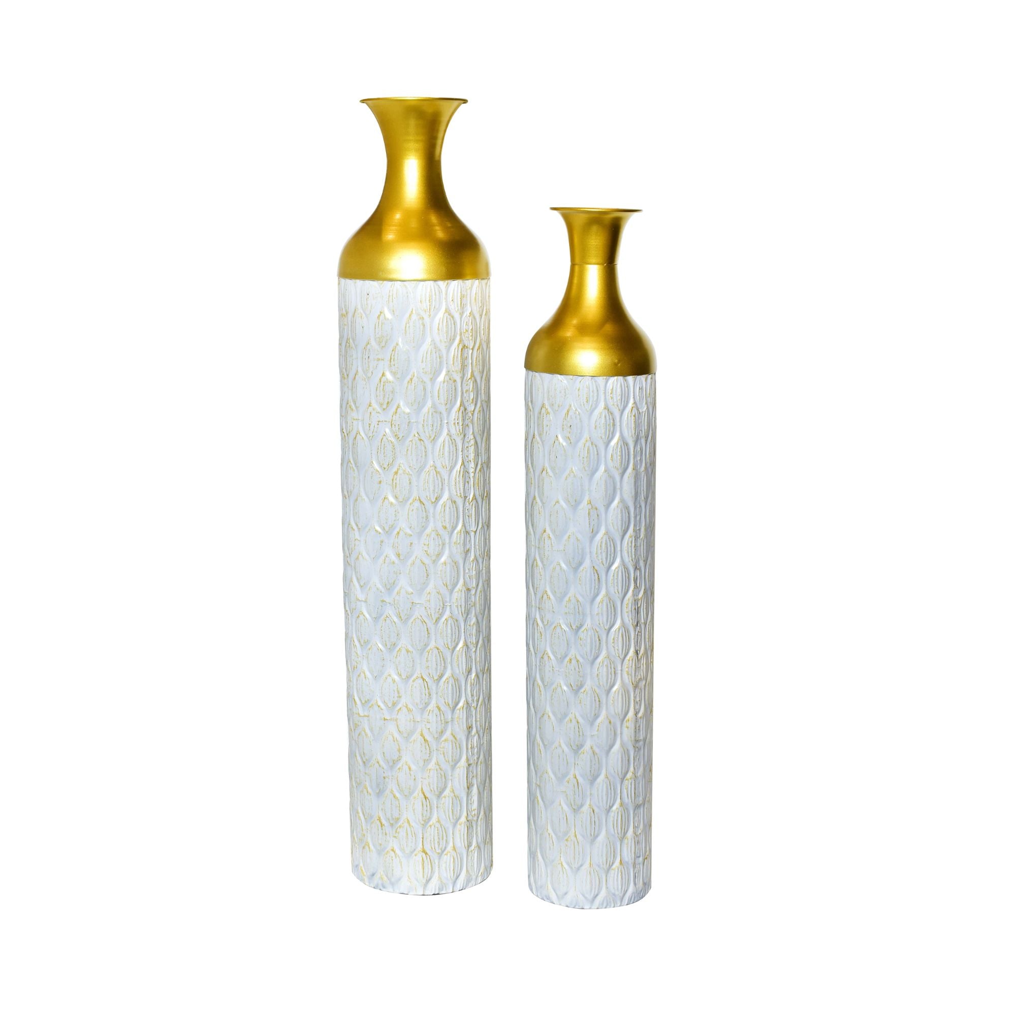 White & Gold Tall Textured Vases (Set of 2)