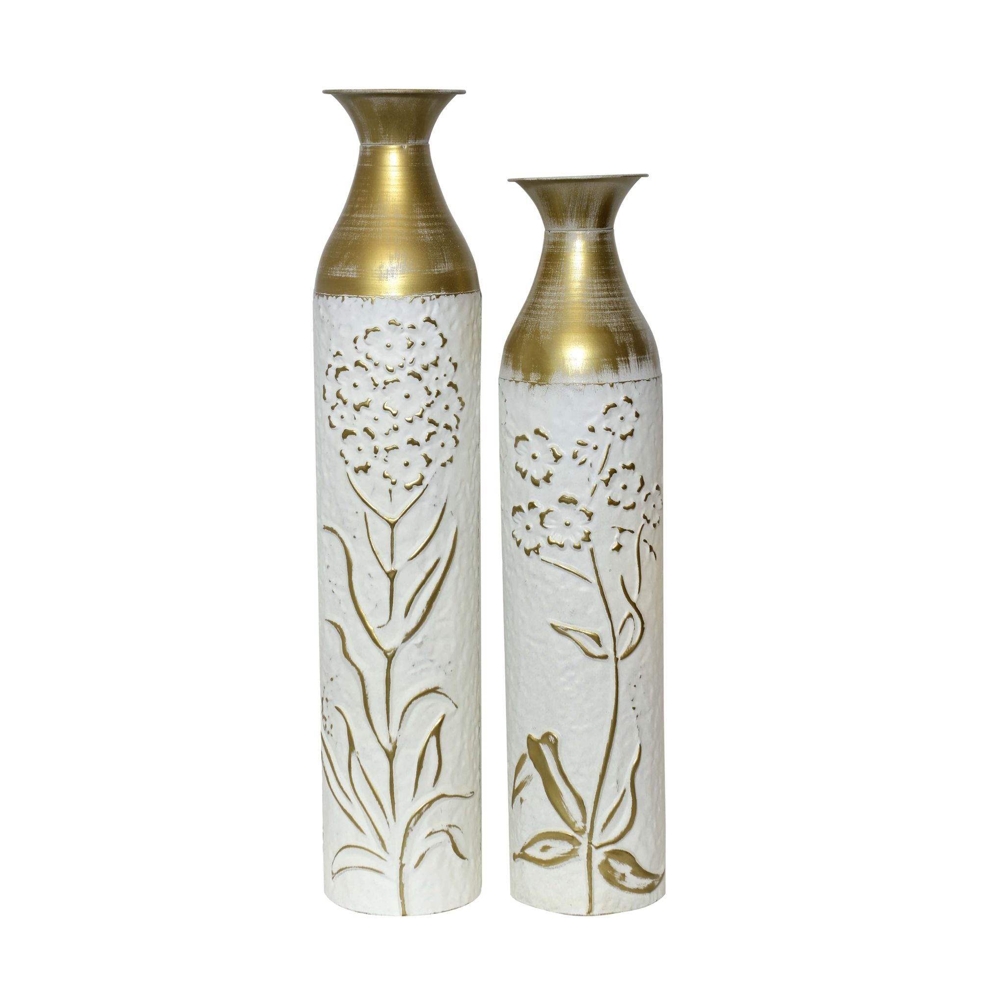 White Floral Engraved Vases 