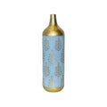 Sky Blue & Gold Embossed Metal Vase – Modern Artistic Décor