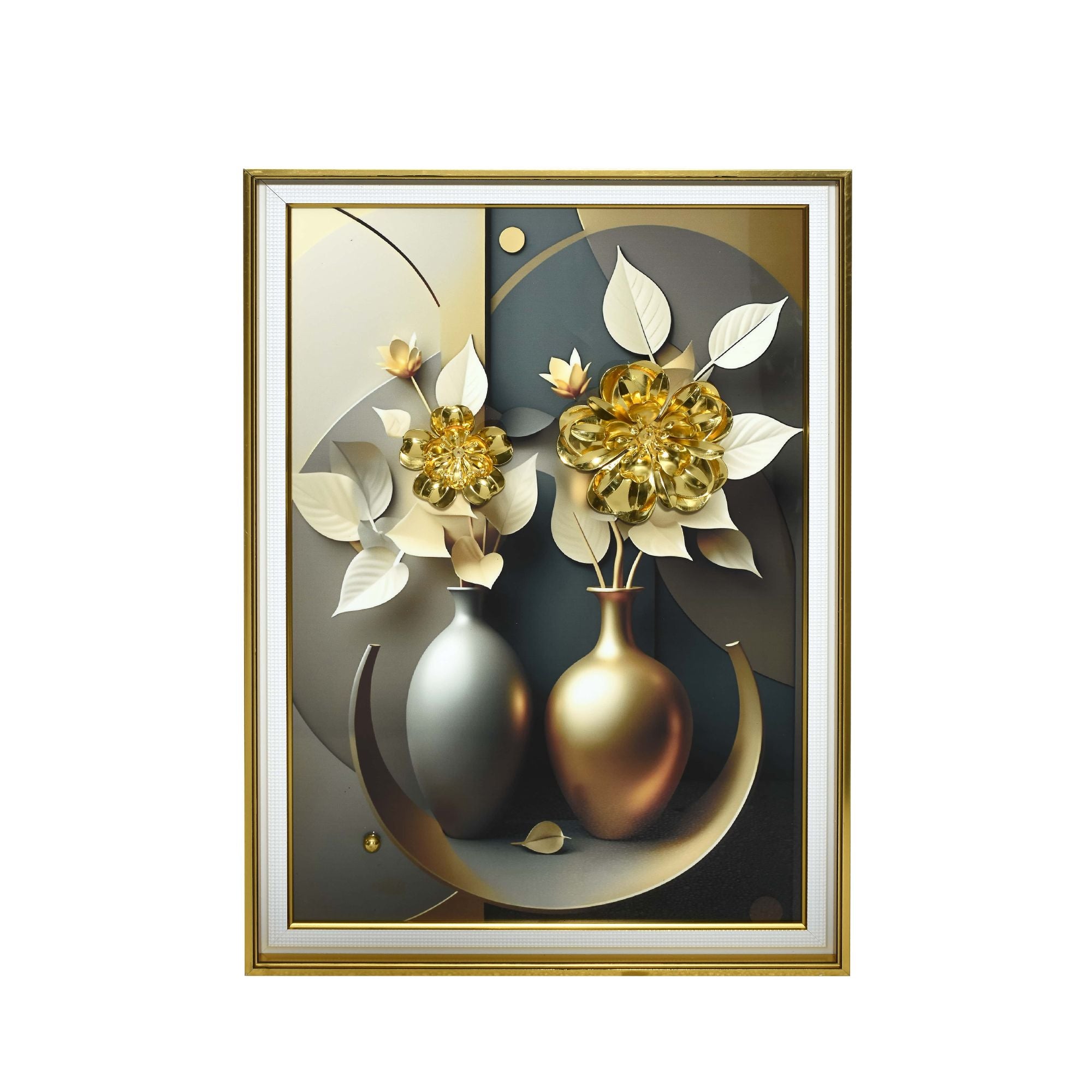 Dual Vase Metallic Floral Wall Frame