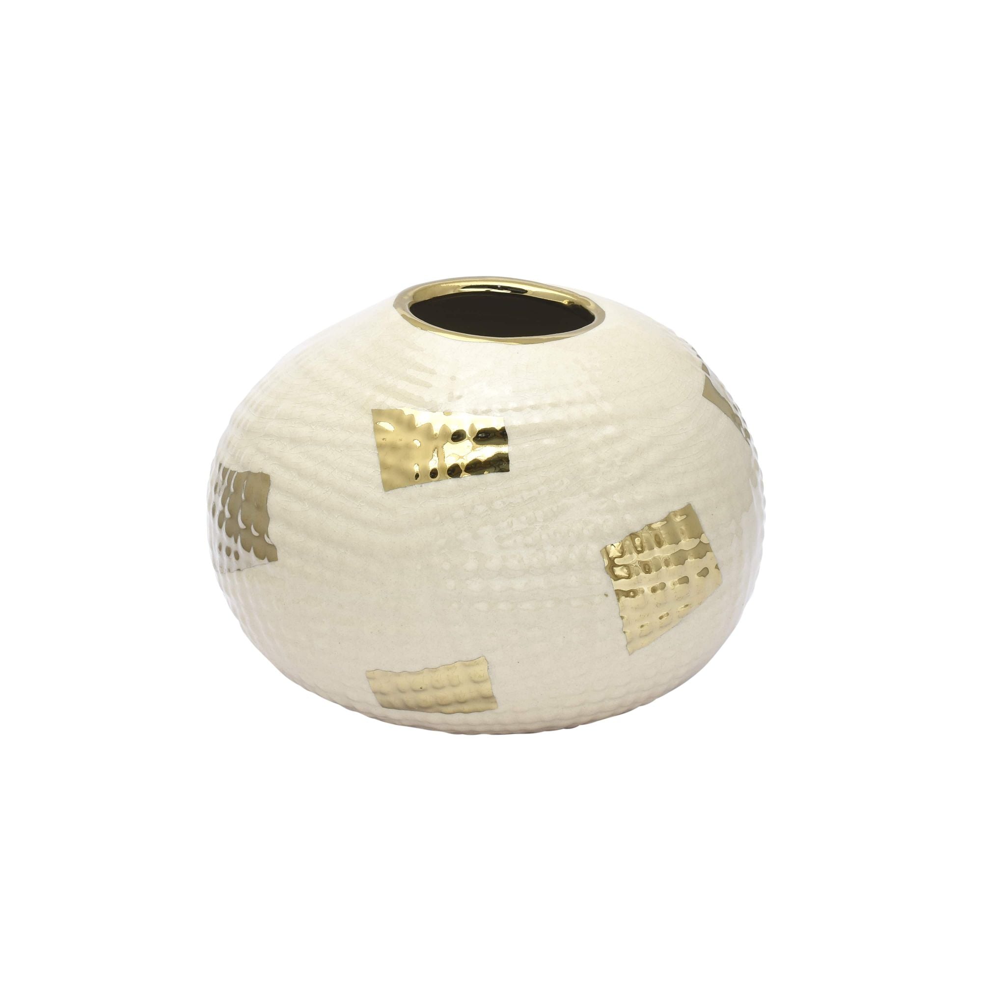 Ivory Gold Hammered Ceramic Vase
