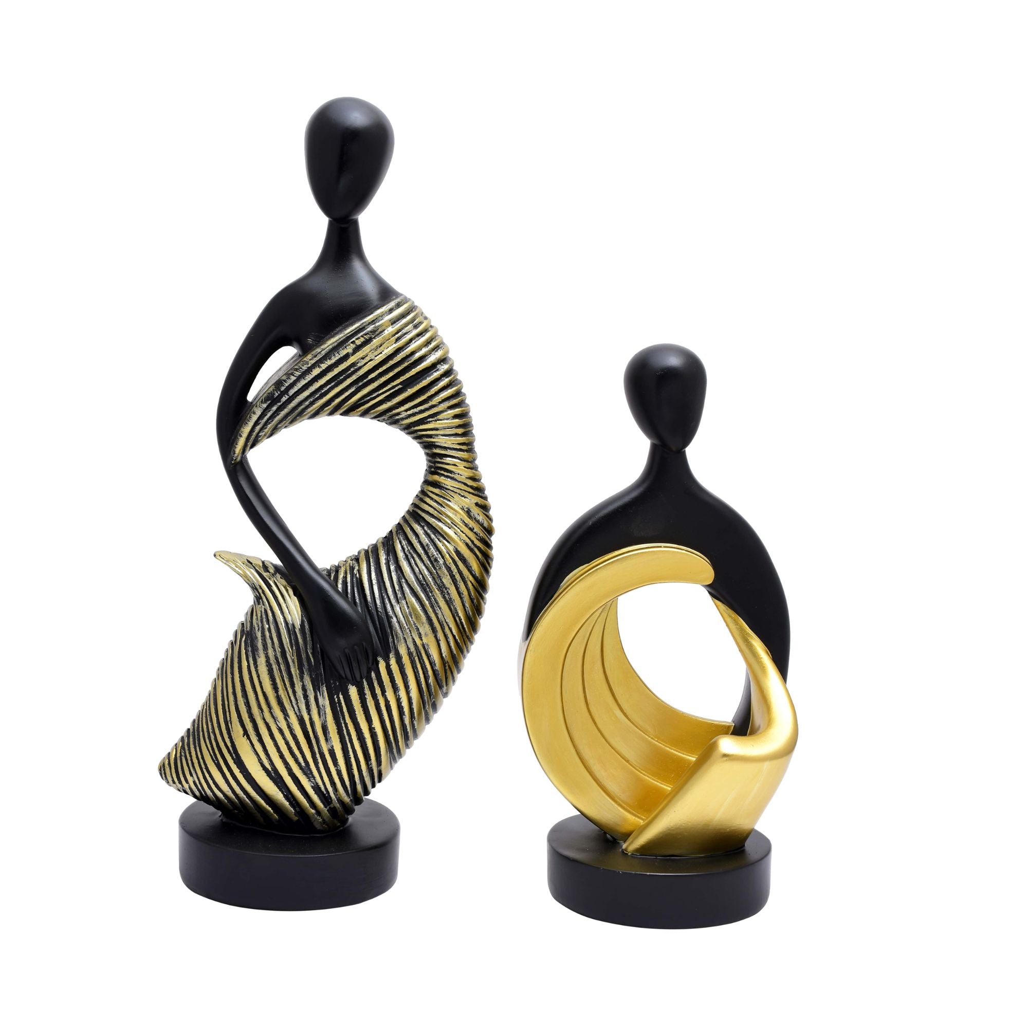 Abstract Black and Gold Couple Sculpture Set for Modern Home Decor