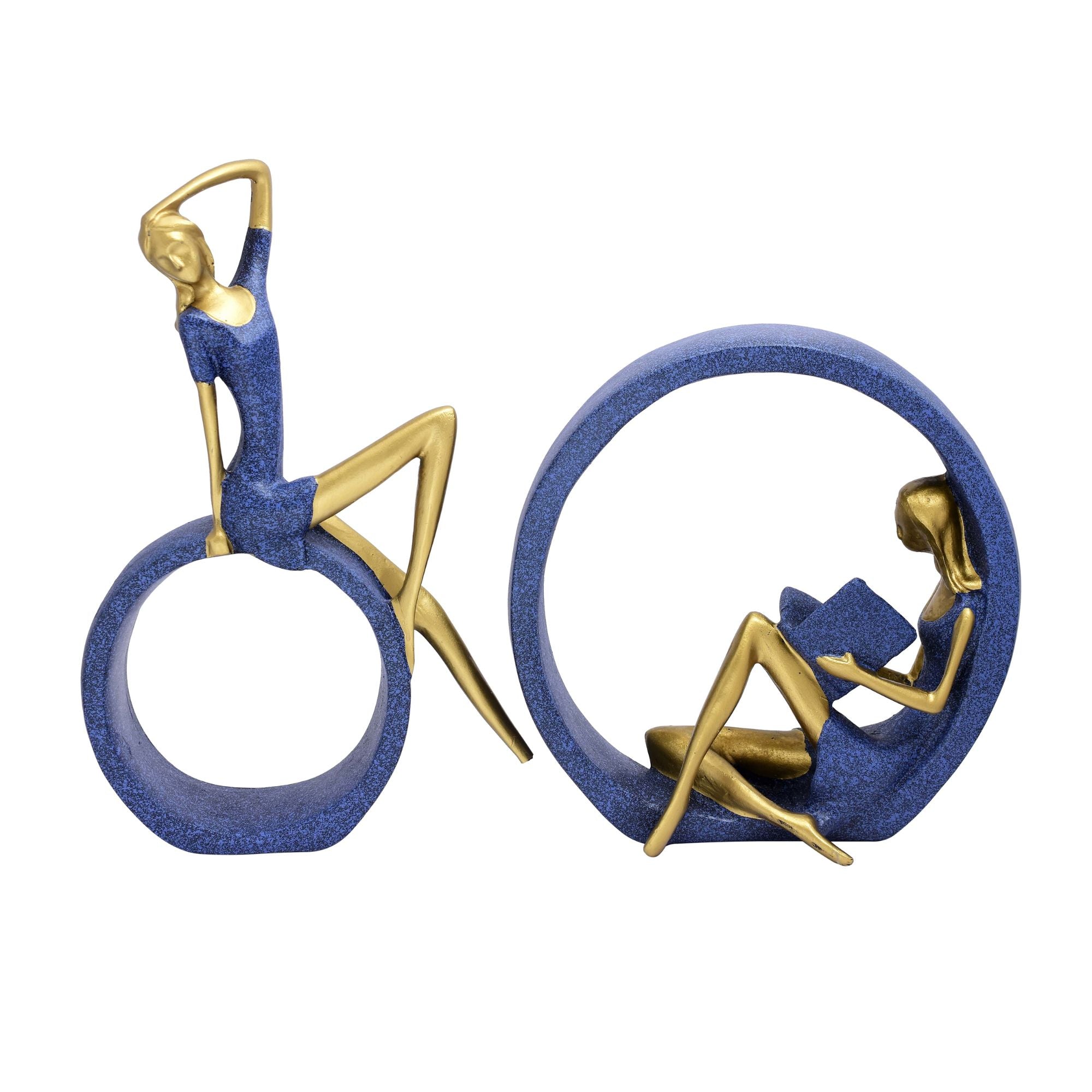 Blue & Gold Abstract Lady Sculptures (Set of 2)
